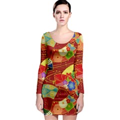 Floral Abstract Long Sleeve Bodycon Dress by icarusismartdesigns