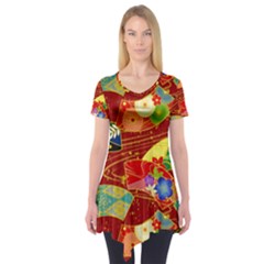 Floral Abstract Short Sleeve Tunic  by icarusismartdesigns