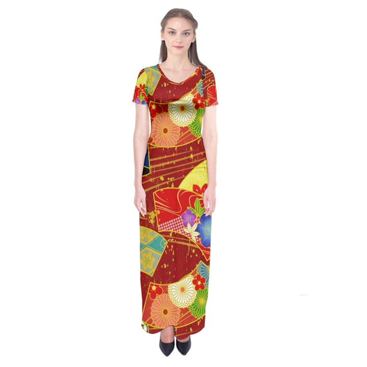 Floral Abstract Short Sleeve Maxi Dress