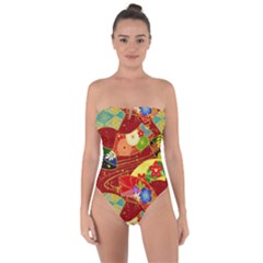 Floral Abstract Tie Back One Piece Swimsuit by icarusismartdesigns