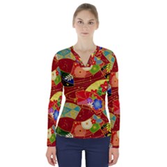 Floral Abstract V-neck Long Sleeve Top by icarusismartdesigns