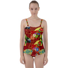 Floral Abstract Twist Front Tankini Set by icarusismartdesigns