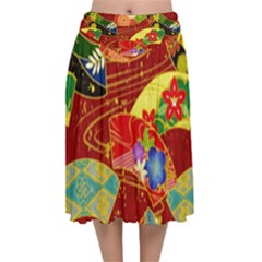 Floral Abstract Velvet Flared Midi Skirt