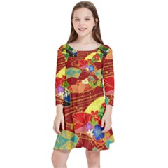 Floral Abstract Kids  Quarter Sleeve Skater Dress by icarusismartdesigns