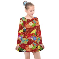 Floral Abstract Kids  Long Sleeve Dress by icarusismartdesigns