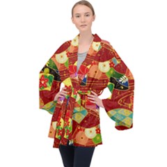 Floral Abstract Long Sleeve Velvet Kimono  by icarusismartdesigns