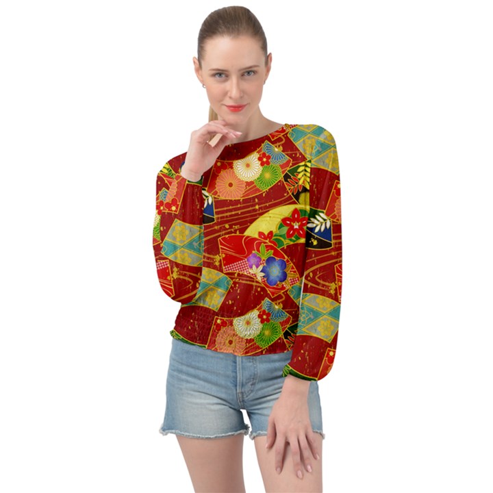 Floral Abstract Banded Bottom Chiffon Top