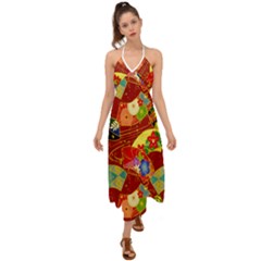 Floral Abstract Halter Tie Back Dress  by icarusismartdesigns