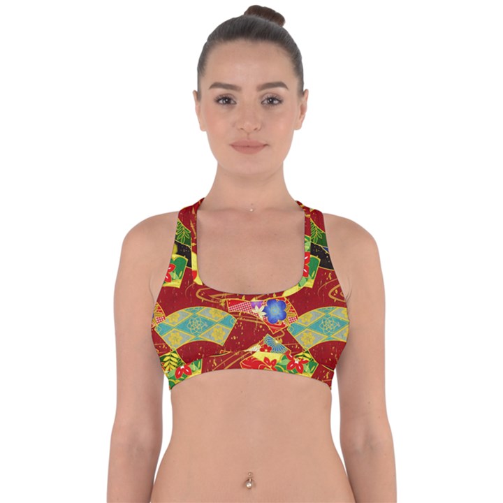 Floral Abstract Cross Back Hipster Bikini Top 