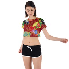 Floral Abstract Tie Back Short Sleeve Crop Tee by icarusismartdesigns