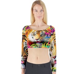 Tiger In The Jungle Long Sleeve Crop Top by icarusismartdesigns