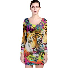 Tiger In The Jungle Long Sleeve Velvet Bodycon Dress