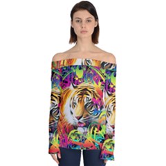 Tiger In The Jungle Off Shoulder Long Sleeve Top by icarusismartdesigns