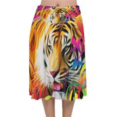 Tiger In The Jungle Velvet Flared Midi Skirt