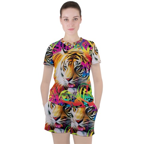 Tiger In The Jungle Women s Tee And Shorts Set by icarusismartdesigns