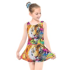 Tiger In The Jungle Kids  Skater Dress Swimsuit by icarusismartdesigns