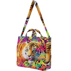 Tiger In The Jungle Square Shoulder Tote Bag by icarusismartdesigns