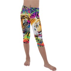 Tiger In The Jungle Kids  Lightweight Velour Capri Leggings  by icarusismartdesigns