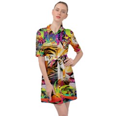 Tiger In The Jungle Belted Shirt Dress by icarusismartdesigns