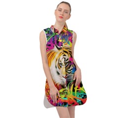 Tiger In The Jungle Sleeveless Shirt Dress by icarusismartdesigns