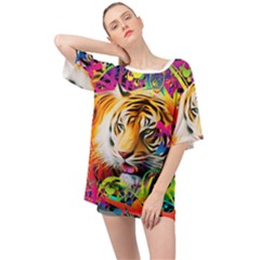 Tiger In The Jungle Oversized Chiffon Top by icarusismartdesigns