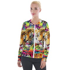 Tiger In The Jungle Velvet Zip Up Jacket by icarusismartdesigns