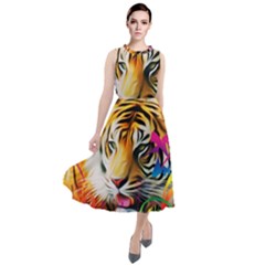 Tiger In The Jungle Round Neck Boho Dress by icarusismartdesigns