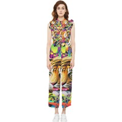 Tiger In The Jungle Women s Frill Top Jumpsuit by icarusismartdesigns