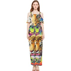 Tiger In The Jungle Draped Sleeveless Chiffon Jumpsuit