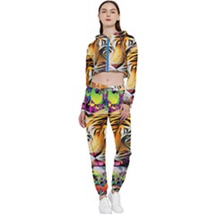 Tiger In The Jungle Cropped Zip Up Lounge Set by icarusismartdesigns