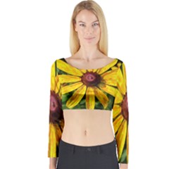 Sunflower Painting Long Sleeve Crop Top by ExtraGoodSauce