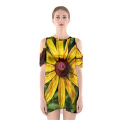 Sunflower Painting Shoulder Cutout One Piece Dress by ExtraGoodSauce