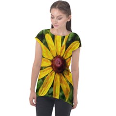 Sunflower Painting Cap Sleeve High Low Top by ExtraGoodSauce