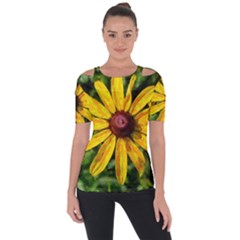 Sunflower Painting Shoulder Cut Out Short Sleeve Top by ExtraGoodSauce