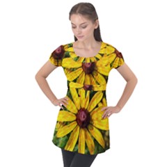 Sunflower Painting Puff Sleeve Tunic Top by ExtraGoodSauce