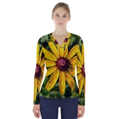 Sunflower Painting V-neck Long Sleeve Top by ExtraGoodSauce