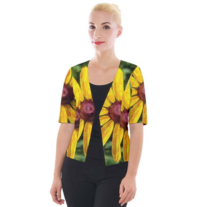 Sunflower Painting Cropped Button Cardigan