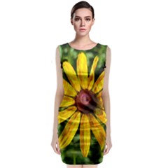 Sunflower Painting Sleeveless Velvet Midi Dress