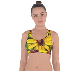 Sunflower Painting Cross String Back Sports Bra by ExtraGoodSauce