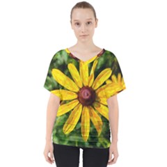 Sunflower Painting V-neck Dolman Drape Top by ExtraGoodSauce