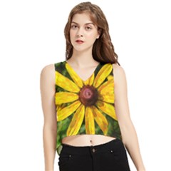 Sunflower Painting V-neck Cropped Tank Top by ExtraGoodSauce