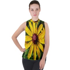 Sunflower Painting Mock Neck Chiffon Sleeveless Top by ExtraGoodSauce