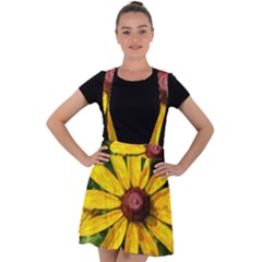 Sunflower Painting Velvet Suspender Skater Skirt by ExtraGoodSauce