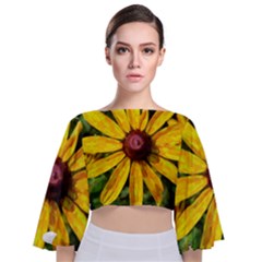 Sunflower Painting Tie Back Butterfly Sleeve Chiffon Top by ExtraGoodSauce