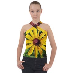 Sunflower Painting Cross Neck Velour Top by ExtraGoodSauce