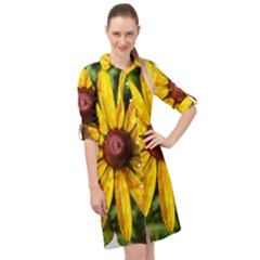 Sunflower Painting Long Sleeve Mini Shirt Dress by ExtraGoodSauce