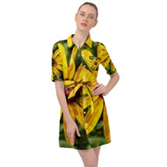 Sunflower Painting Belted Shirt Dress by ExtraGoodSauce