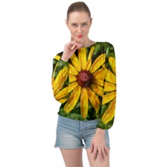 Sunflower Painting Banded Bottom Chiffon Top by ExtraGoodSauce