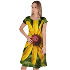 Sunflower Painting Classic Short Sleeve Dress by ExtraGoodSauce