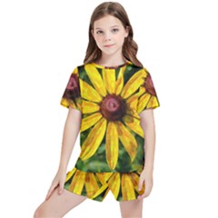 Sunflower Painting Kids  Tee And Sports Shorts Set by ExtraGoodSauce